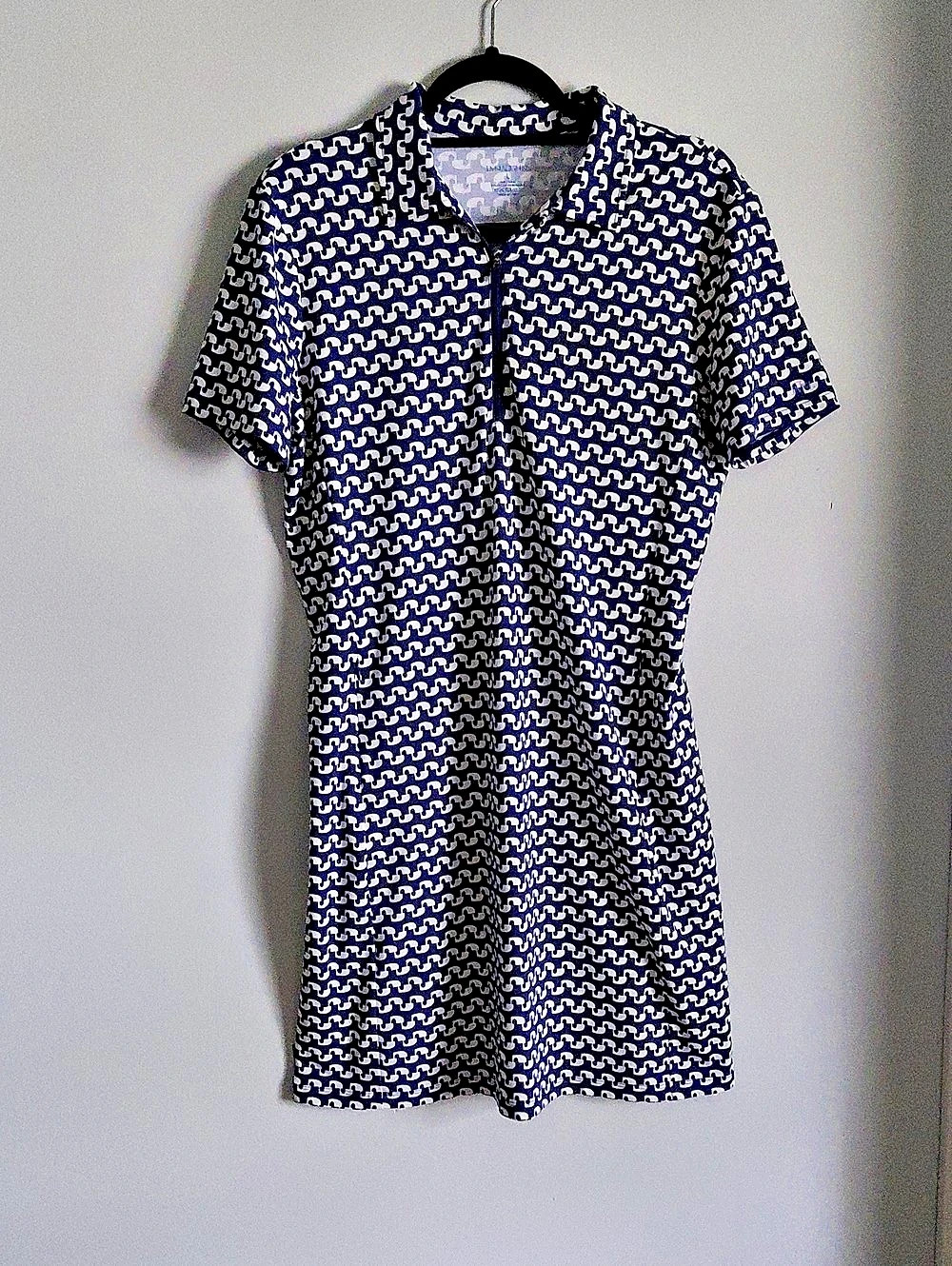 NEW J. McLaughlin Blue Geometric Polo Quarter Zip Sporty Athletic Dress Large